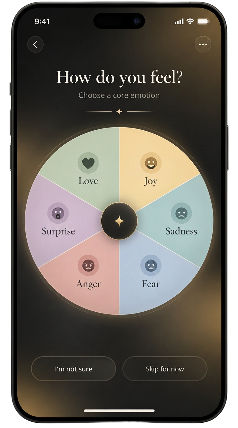 Know Myself core emotion wheel on iPhone